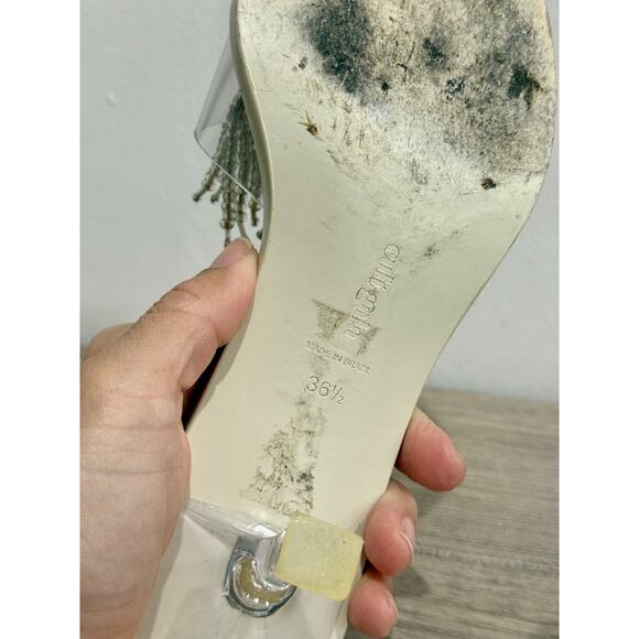 Cult Gaia Uma Kitten Heel Embellished Slide Sandals White Women's 36.5/ U 6.5 - Picture 7 of 8